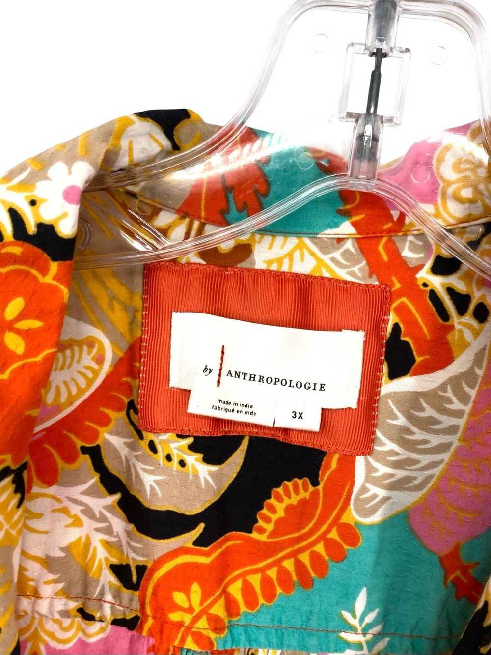By Anthropologie V-Neck Wrap Dress Cotton Midi Colorful Tropical Size 3X - Picture 5 of 10